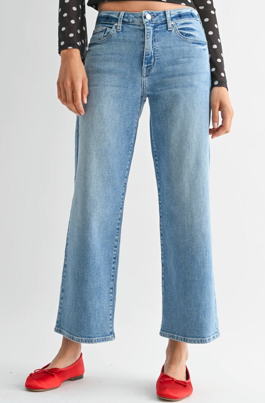 Just Black Denim Slim Cropped Wide Leg Mid Rise Jeans Blue 26